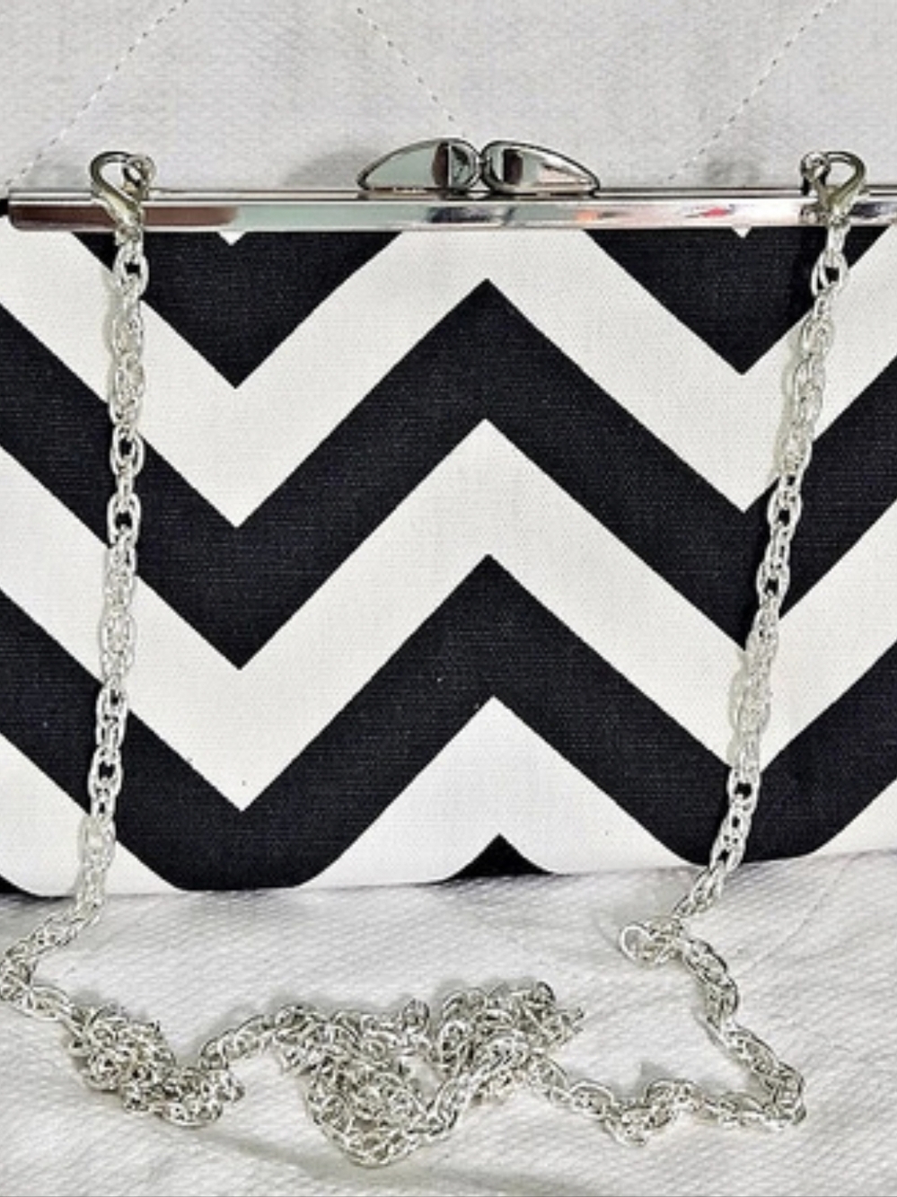 Black & White Chevron Frame Clutch